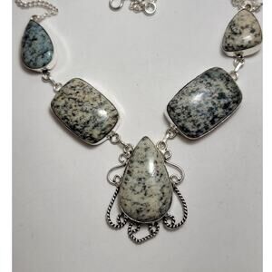 Natural Granite Sterling Silver Statement Necklace - 22 Inches